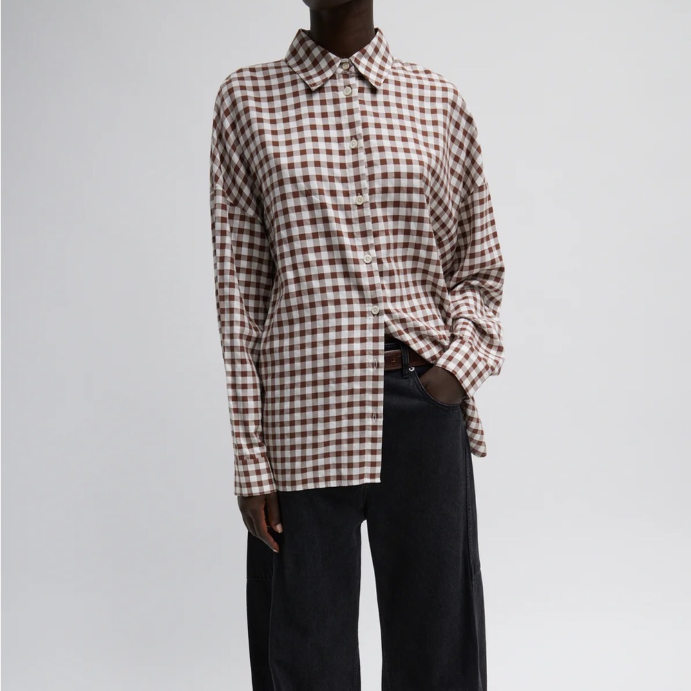 Tibi Brown and White Checkered Shirt